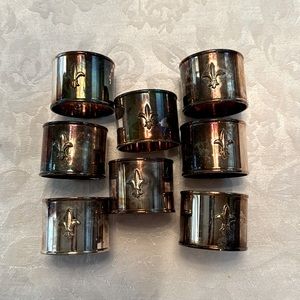 Williams Sonoma Fleur-de-lis Silver Plate Napkin Rings, Set of 8
